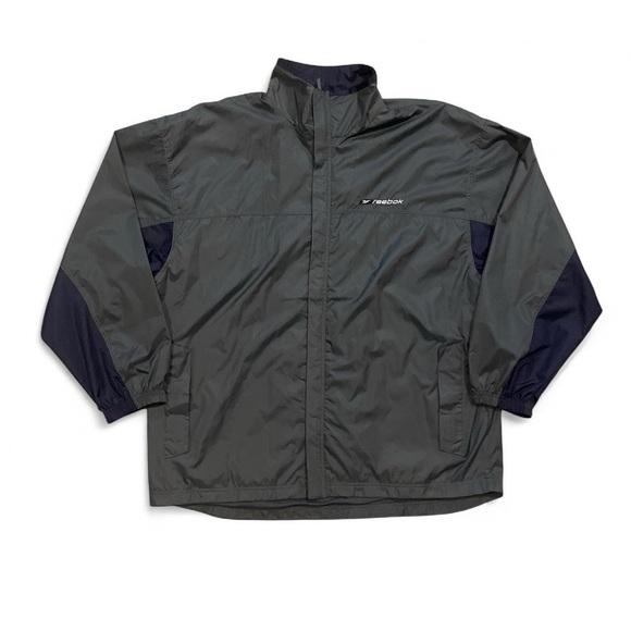VTG 90s Reebok Men's Charcoal and Navy Windbreaker - Picture 1 of 6
